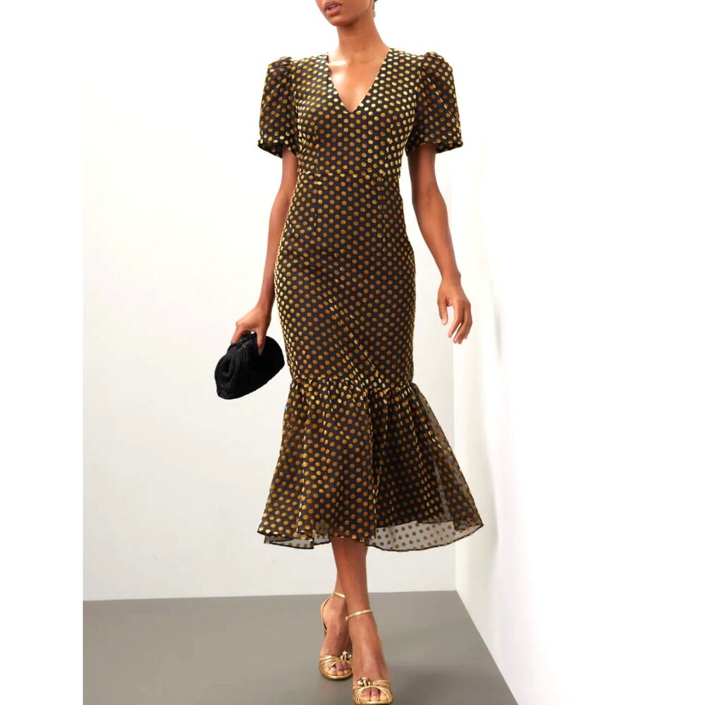 RHODE Black Midi Dress with Gold Dot Overlay